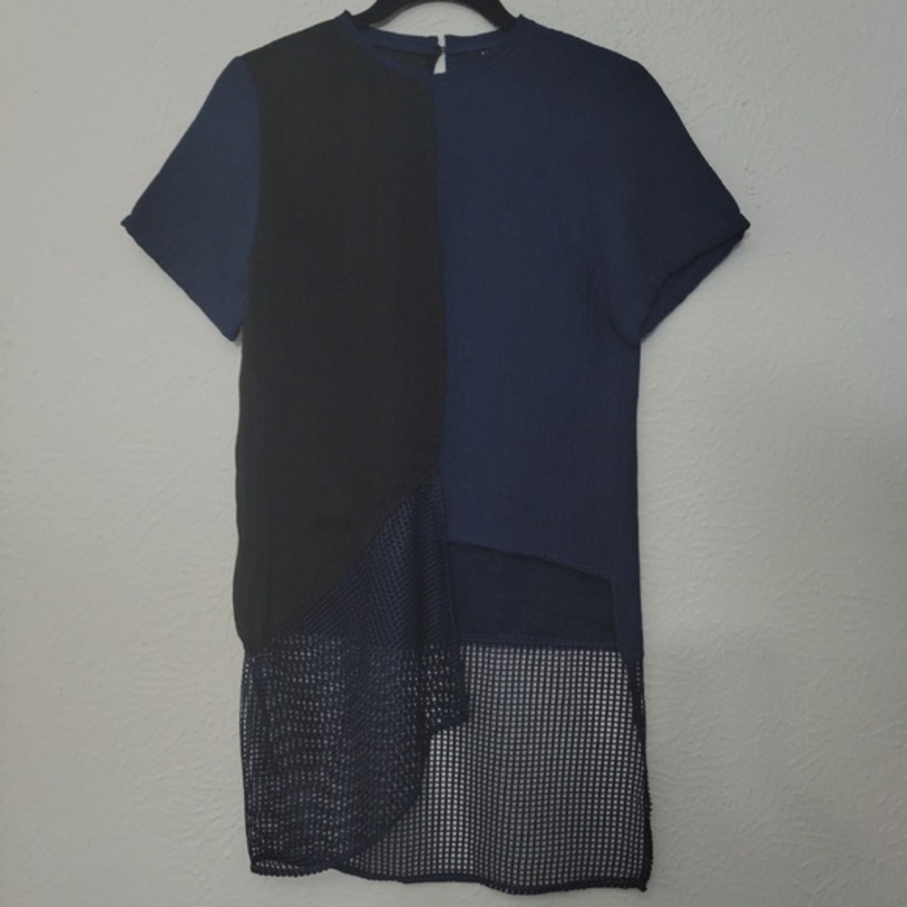 MAAC London Alice Top XS‎ Navy Black Asymmetric Mesh Modern Minimalist Eclectic